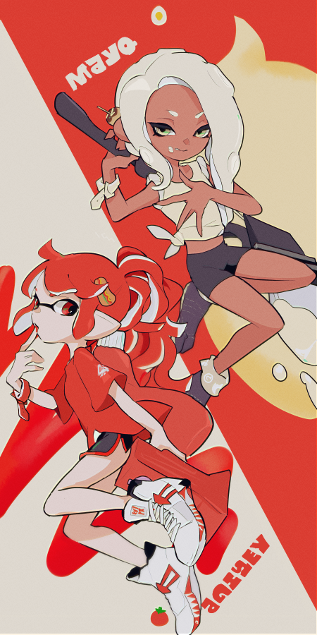 inkling player character, inkling girl, octoling player character, and octoling girl (splatoon and 1 more) drawn by imaikuy0
