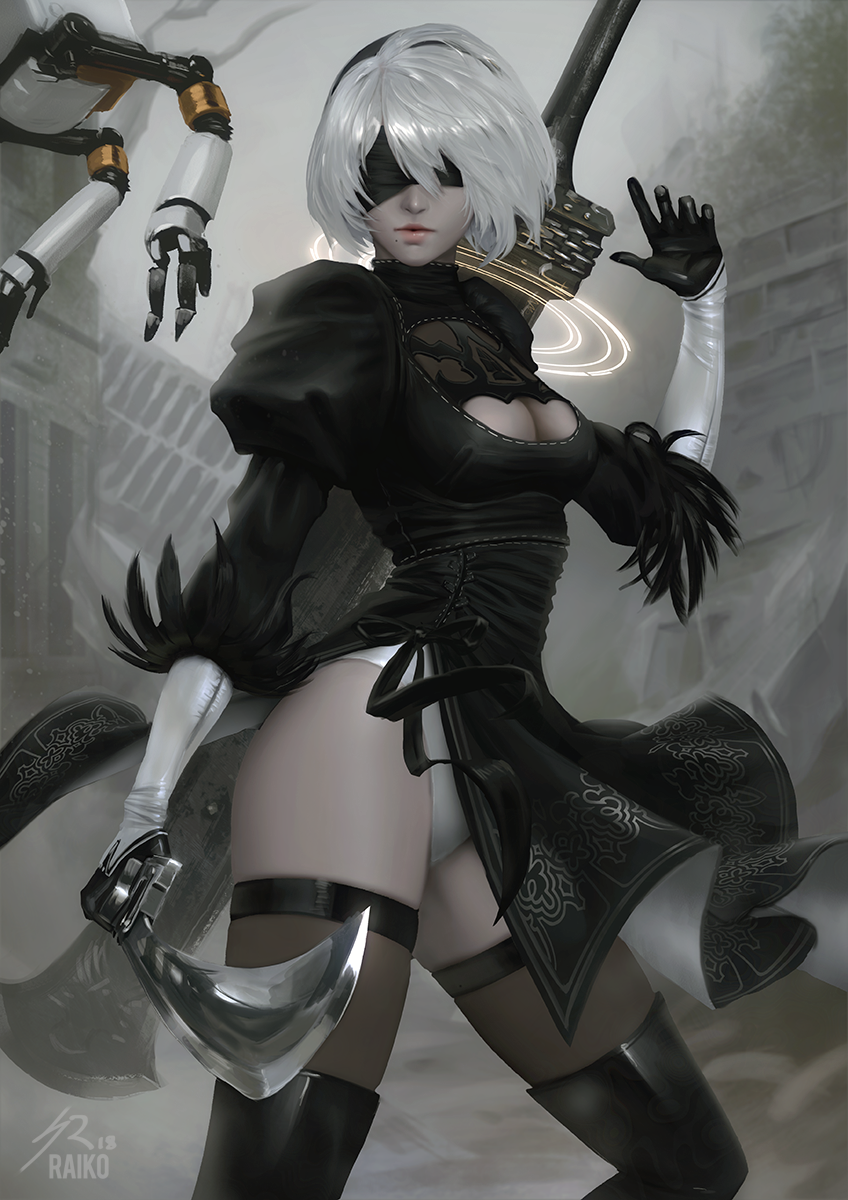 2b and pod (nier and 1 more) drawn by raikoart