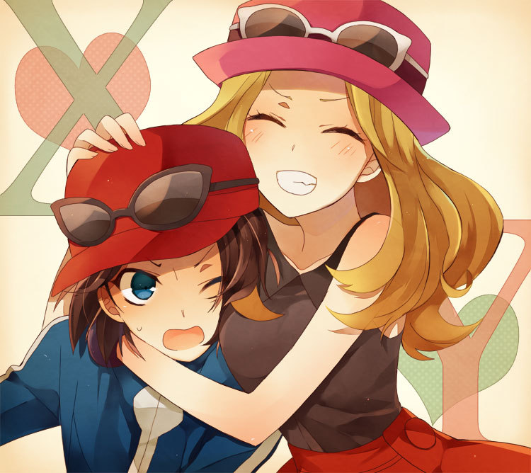 serena and calem (pokemon and 1 more) drawn by h_lala