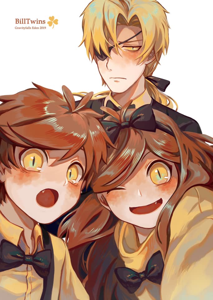 mabel pines, dipper pines, and bill cipher (gravity falls) drawn by eden_(eden871225)