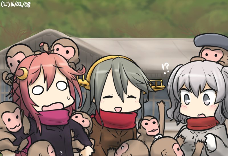 haruna, kashima, and uzuki (kantai collection) drawn by hamu_koutarou