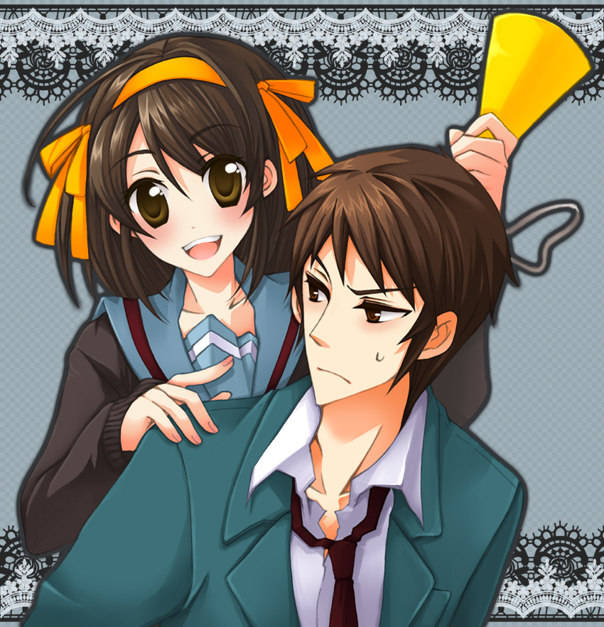 suzumiya haruhi and kyon (suzumiya haruhi no yuuutsu) drawn by mugomumu