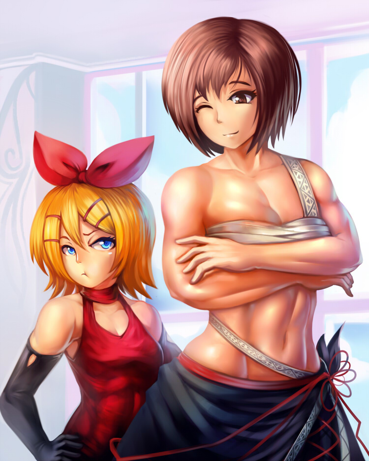 kagamine rin and meiko (vocaloid) drawn by yilx