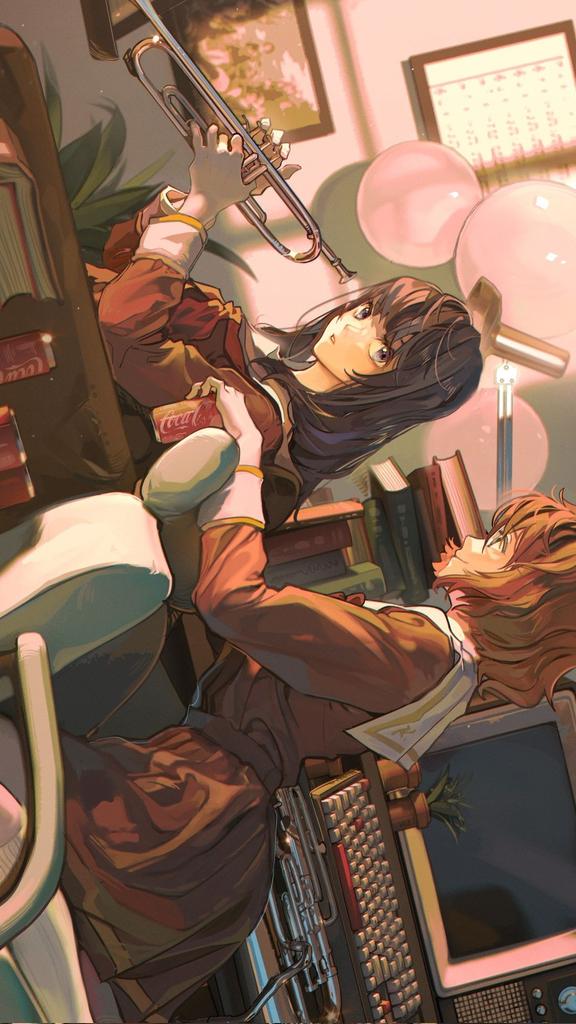 oumae kumiko and kousaka reina (hibike! euphonium) drawn by iino_qwq