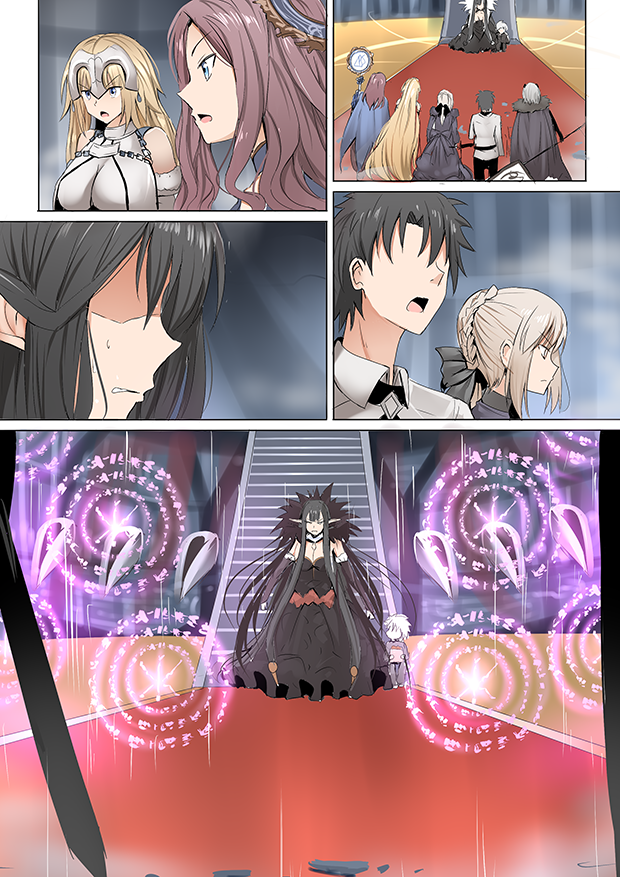 artoria pendragon, fujimaru ritsuka, jeanne d'arc, saber alter, jeanne d'arc alter, and 2 more (fate and 1 more) drawn by ginhaha