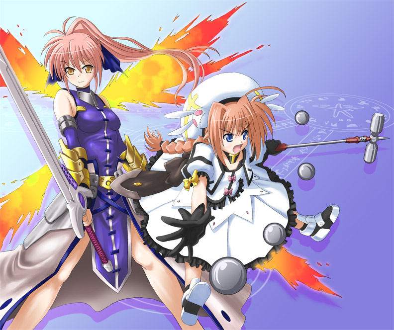 vita, signum, graf eisen, and laevatein (lyrical nanoha and 1 more) drawn by yone