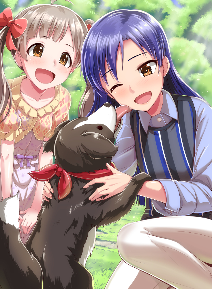 kisaragi chihaya, hakozaki serika, and junior (idolmaster and 2 more) drawn by dan_(orange_train)