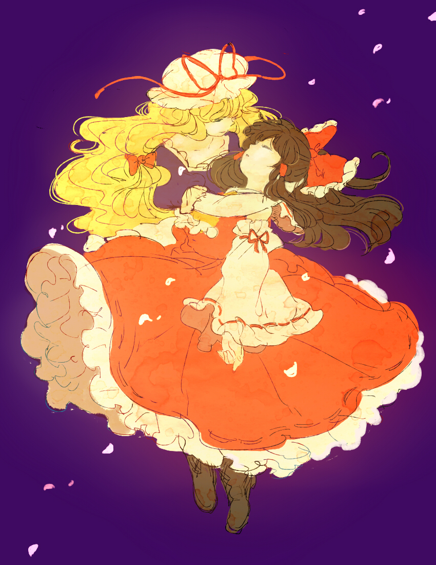 hakurei reimu and yakumo yukari (touhou) drawn by meeko