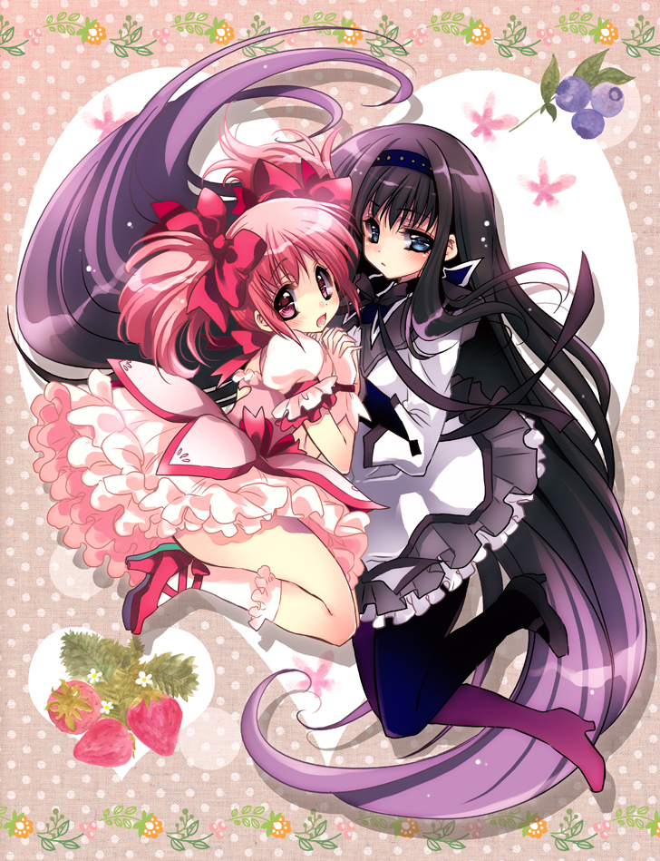 akemi homura and kaname madoka (mahou shoujo madoka magica) drawn by takewakamaru