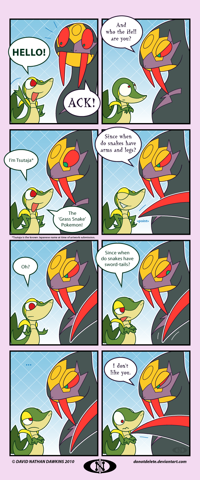 snivy and seviper (pokemon) drawn by david_nathan_dawkins