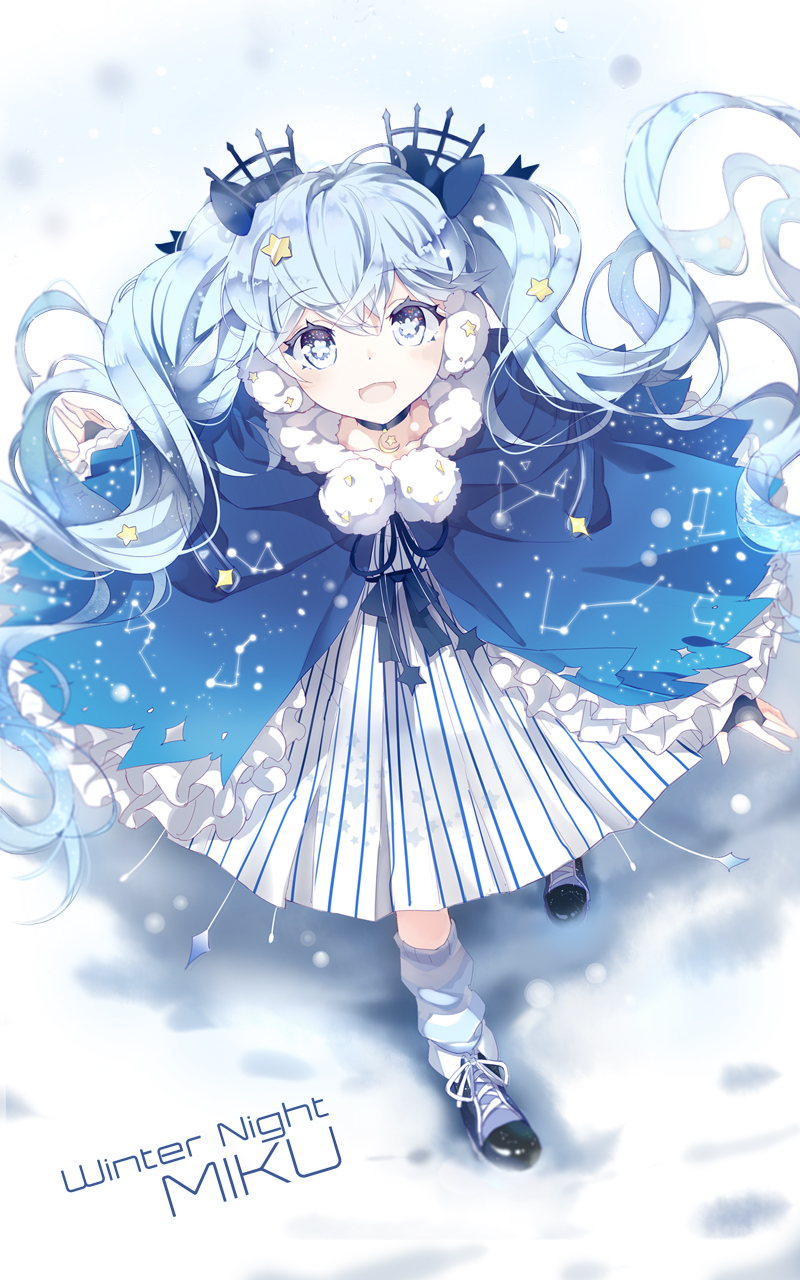 hatsune miku and fuyu no yoru miku (vocaloid) drawn by linfi-muu