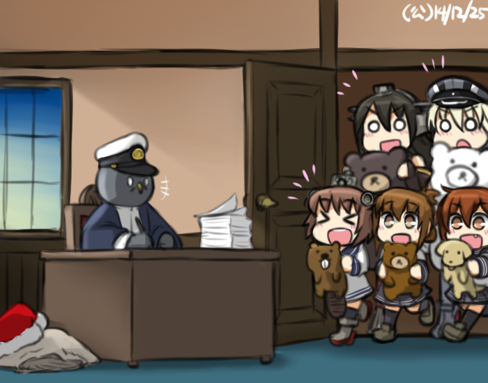 admiral, inazuma, ikazuchi, nagato, yukikaze, and 2 more (kantai collection) drawn by hamu_koutarou