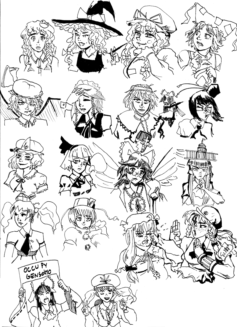 hakurei reimu, kirisame marisa, remilia scarlet, izayoi sakuya, kochiya sanae, and 14 more (touhou) drawn by drsunshine