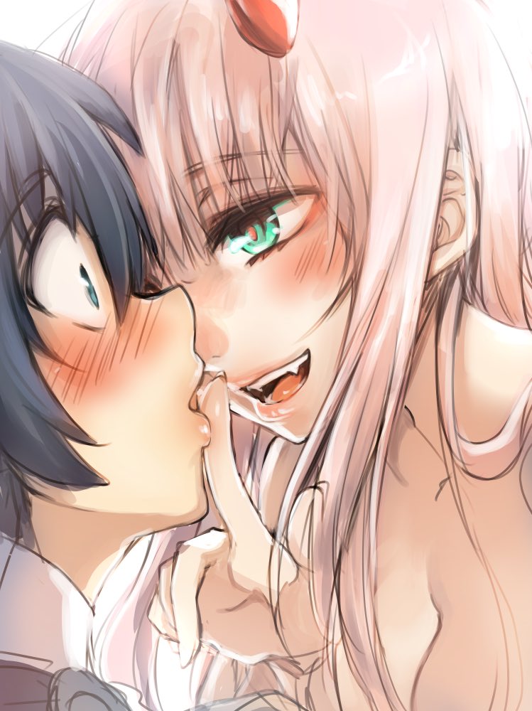 zero two and hiro (darling in the franxx) drawn by herozu_(xxhrd)