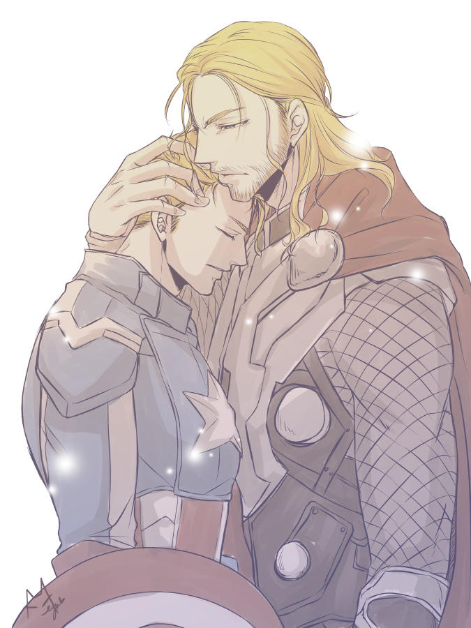 steve rogers, captain america, and thor (marvel and 2 more) drawn by megumonster