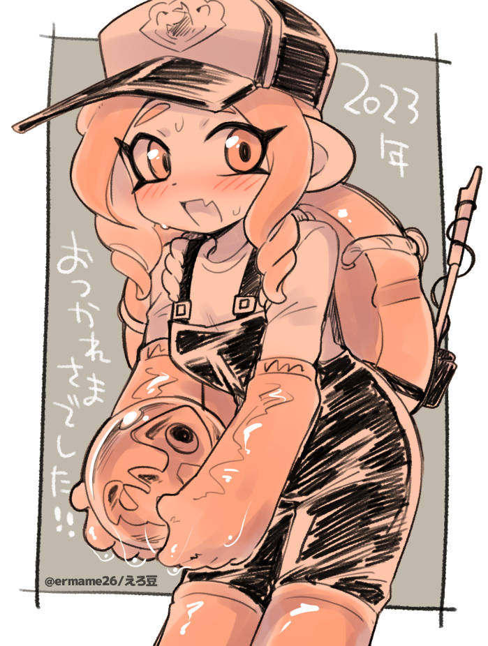 octoling player character and octoling girl (splatoon and 1 more) drawn by eromame