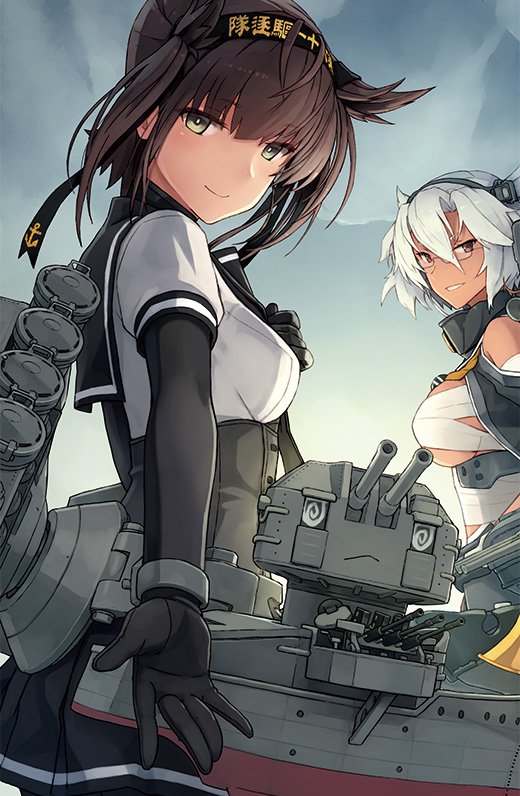 musashi, hatsuzuki, chou-10cm-hou-chan, and musashi kai (kantai collection) drawn by shizuma_yoshinori