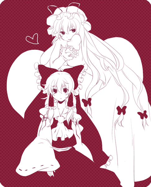 hakurei reimu and yakumo yukari (touhou) drawn by akarino_(yucco)