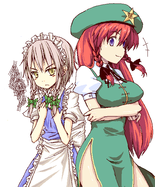 izayoi sakuya and hong meiling (touhou) drawn by natsuk and uro_(urotanc)