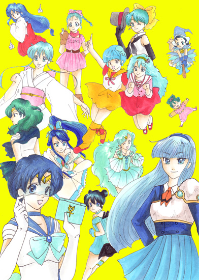 mizuno ami, bulma, yukishiro honoka, sailor mercury, cure white, and 11 more (precure and 11 more) drawn by tokikyo