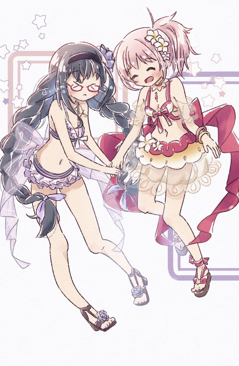 akemi homura and kaname madoka (mahou shoujo madoka magica and 1 more) drawn by chokokuro