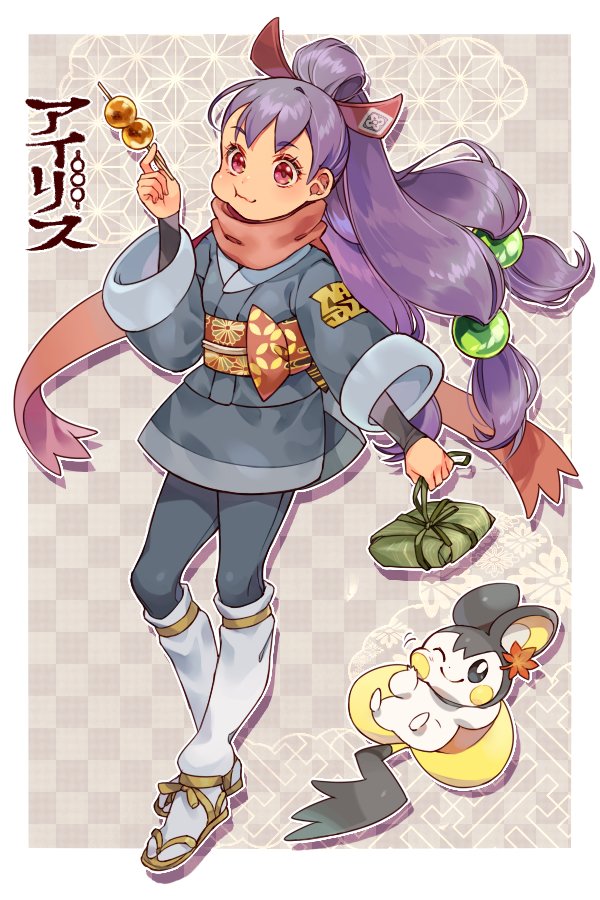 akari, iris, and emolga (pokemon and 2 more) drawn by sasairebun