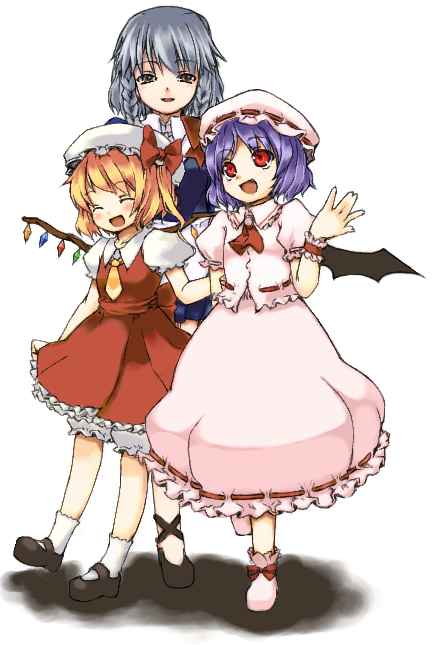 remilia scarlet, flandre scarlet, and izayoi sakuya (touhou) drawn by azuki_akizuki