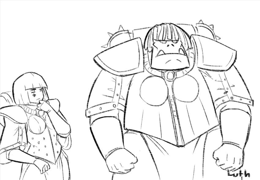 adepta sororitas and ork (warhammer 40k) drawn by lutherniel