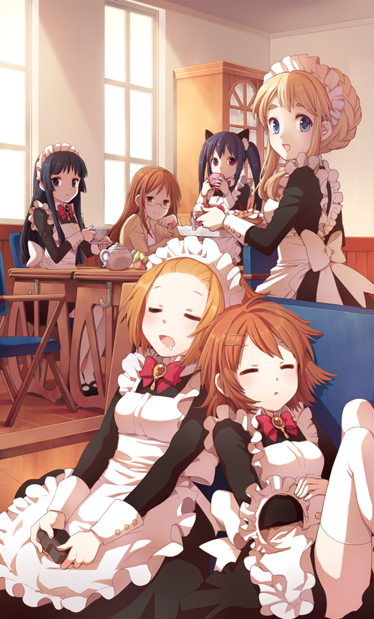 akiyama mio, nakano azusa, hirasawa yui, tainaka ritsu, kotobuki tsumugi, and 1 more (k-on!) drawn by nardack