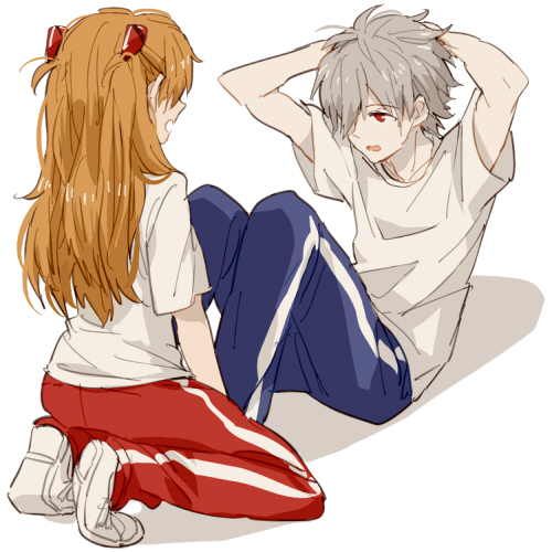 souryuu asuka langley and nagisa kaworu (neon genesis evangelion) drawn by 0930erina