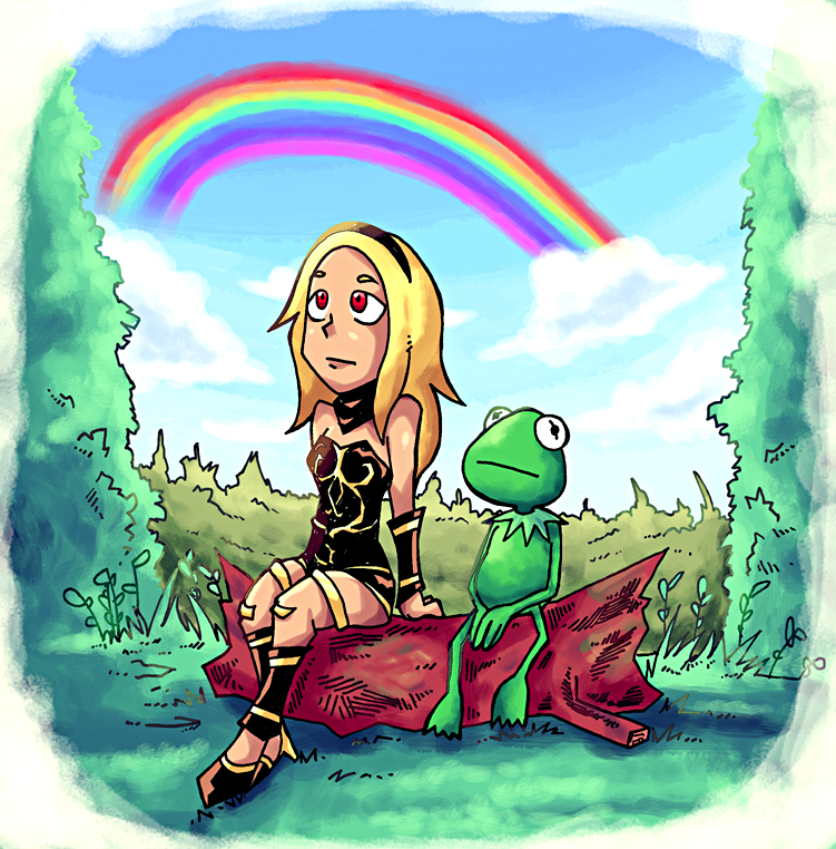 kitten and kermit the frog (gravity daze and 1 more) drawn by setz