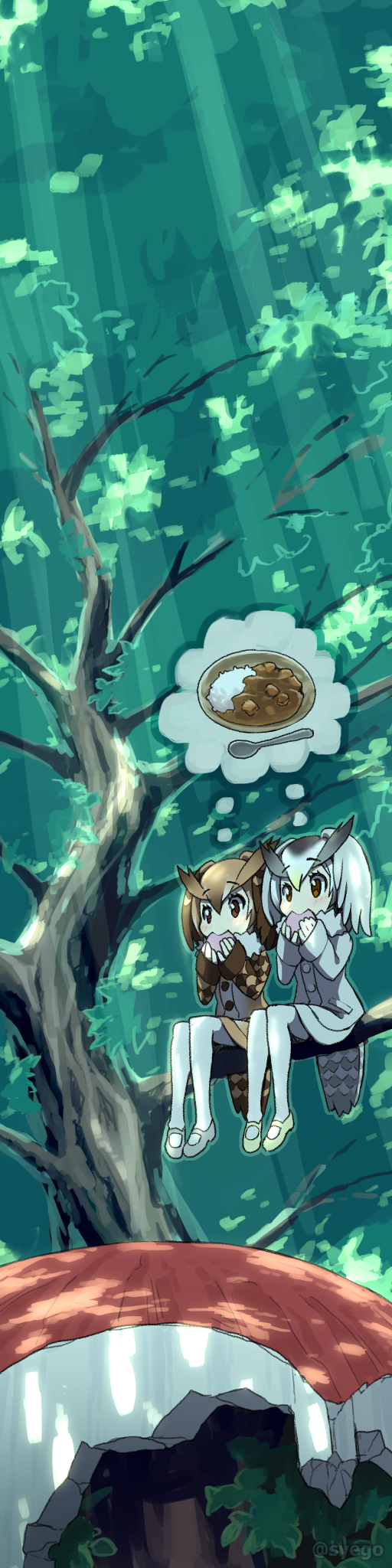 northern white-faced owl and eurasian eagle owl (kemono friends) drawn by shapoco