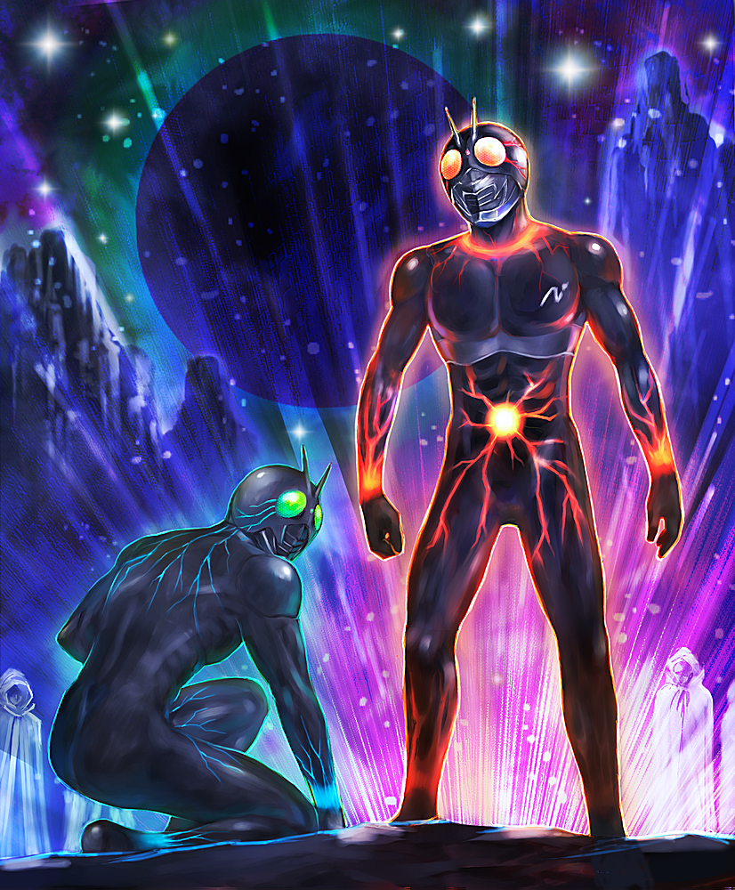 kamen rider black and shadow moon (kamen rider and 1 more) drawn by yusao