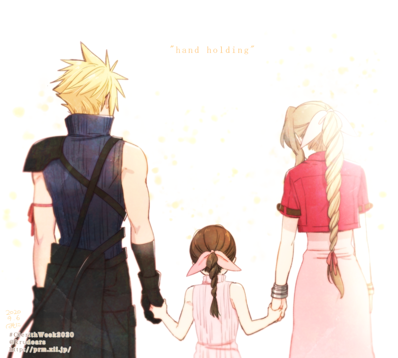 cloud strife, aerith gainsborough, and marlene wallace (final fantasy and 2 more) drawn by krudears