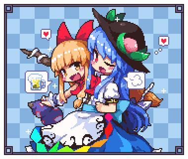 hinanawi tenshi and ibuki suika (touhou) drawn by kumamoto_(bbtonhk2)