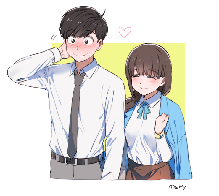 matsuno jyushimatsu and jyushimatsu's girlfriend (osomatsu and 2 more) drawn by mery_(yangmalgage)