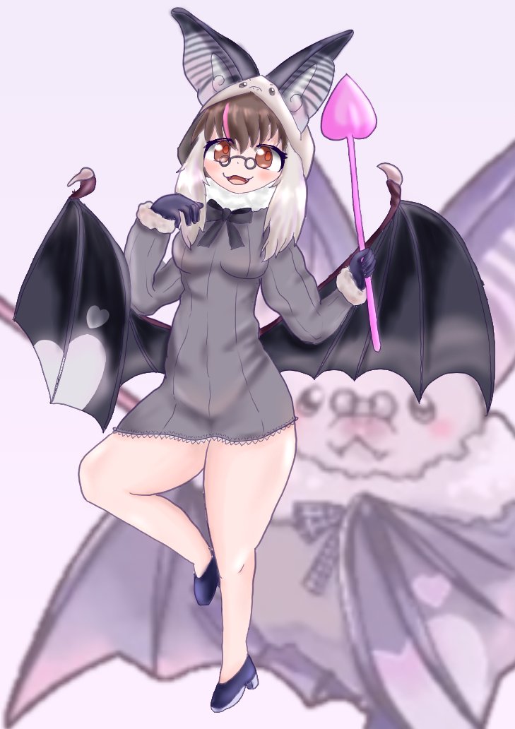 brown long-eared bat and poporu (kemono friends and 1 more) drawn by izzun