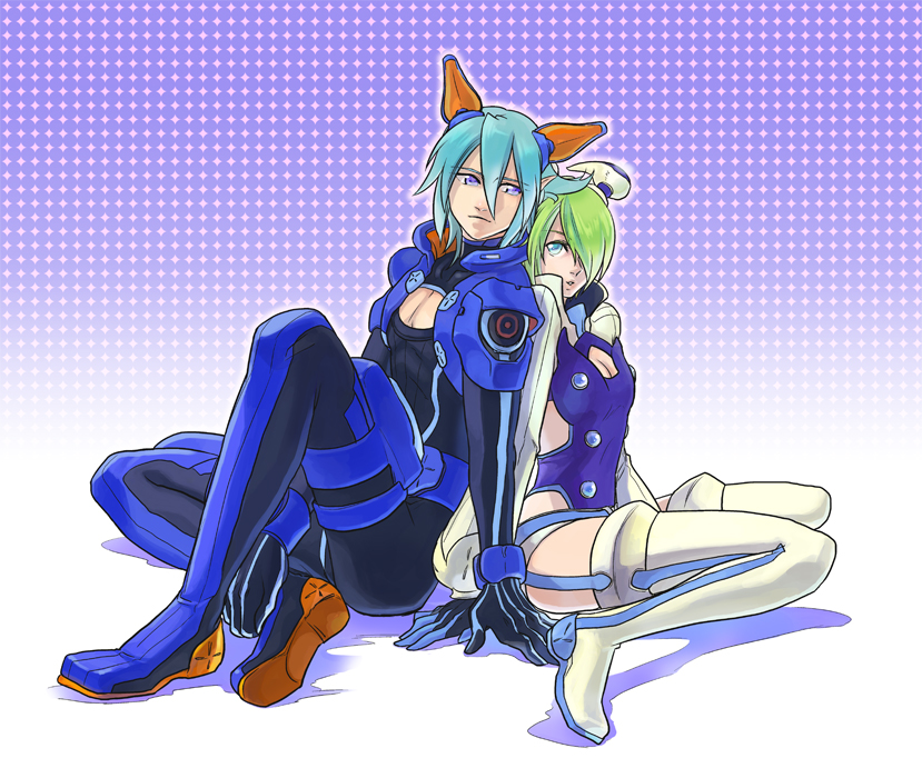 hunewearl and hunewm (phantasy star and 1 more) drawn by mukuge