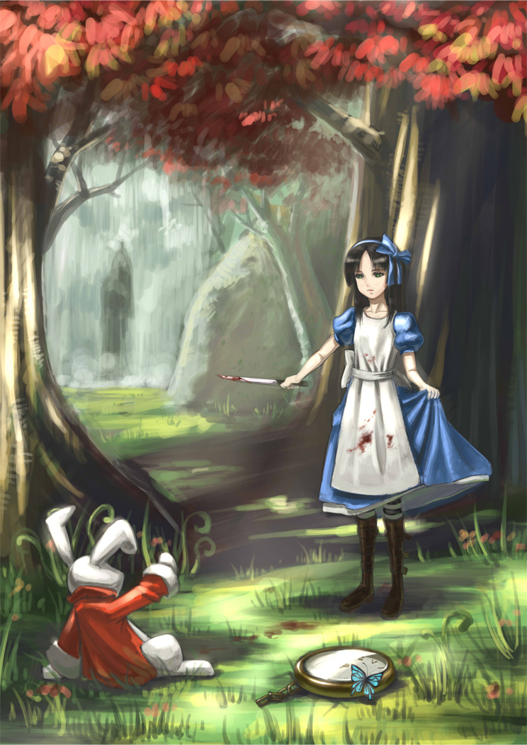 white rabbit and alice liddell (american mcgee's alice) drawn by inoi