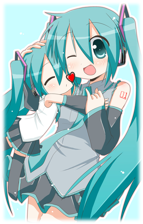hatsune miku and chibi miku (vocaloid) drawn by minami_(colorful_palette)