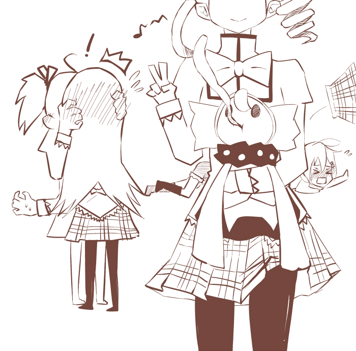 akemi homura, kaname madoka, miki sayaka, sakura kyoko, tomoe mami, and 1 more (mahou shoujo madoka magica) drawn by monster28