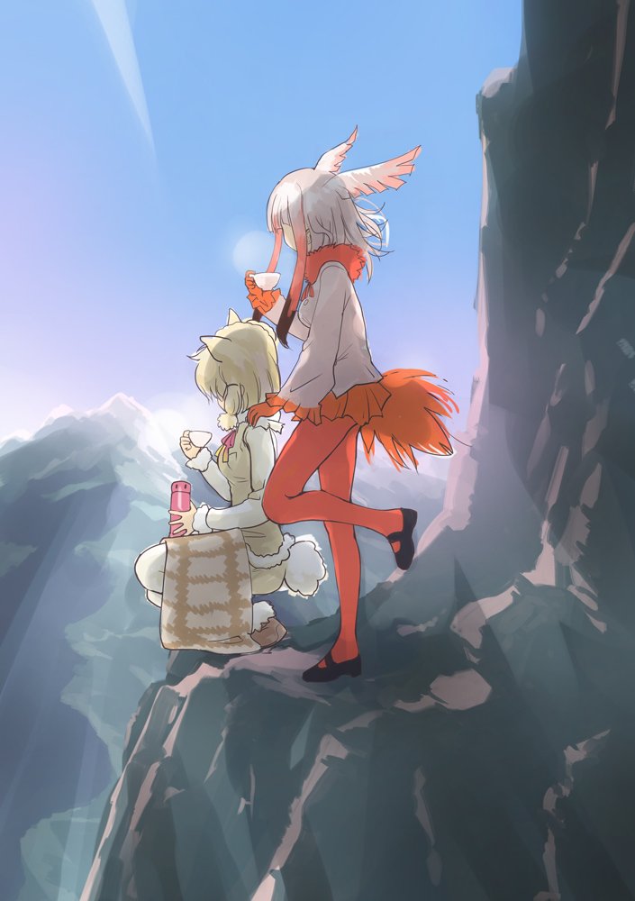 japanese crested ibis and alpaca suri (kemono friends) drawn by kashmir
