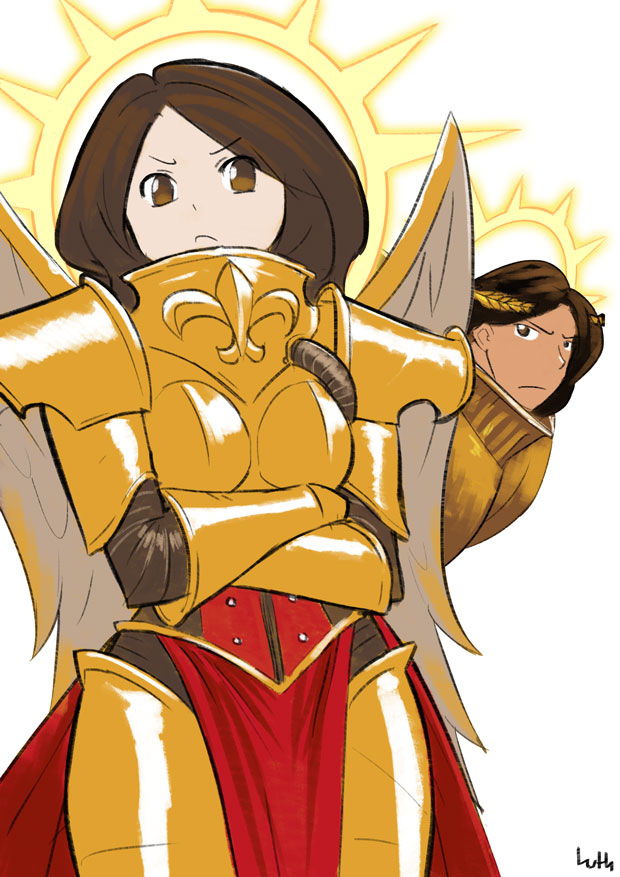 adepta sororitas, emperor of mankind, and saint celestine (warhammer 40k) drawn by lutherniel