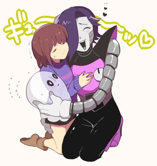 frisk, mettaton, mettaton ex, and napstablook (undertale) drawn by osushi_(nbranm)