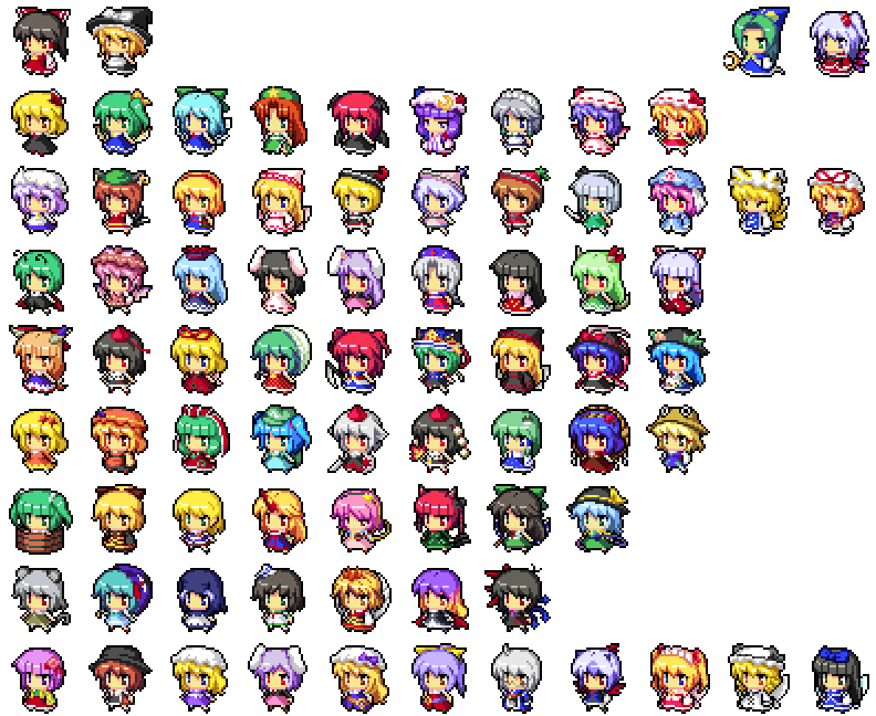 hakurei reimu, kirisame marisa, remilia scarlet, flandre scarlet, izayoi sakuya, and 69 more (touhou and 10 more) drawn by chopper_(mizuki_mitsuru)
