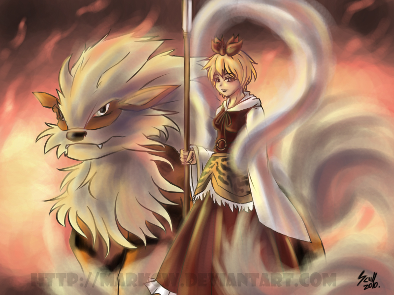 toramaru shou and arcanine (touhou and 1 more) drawn by scull