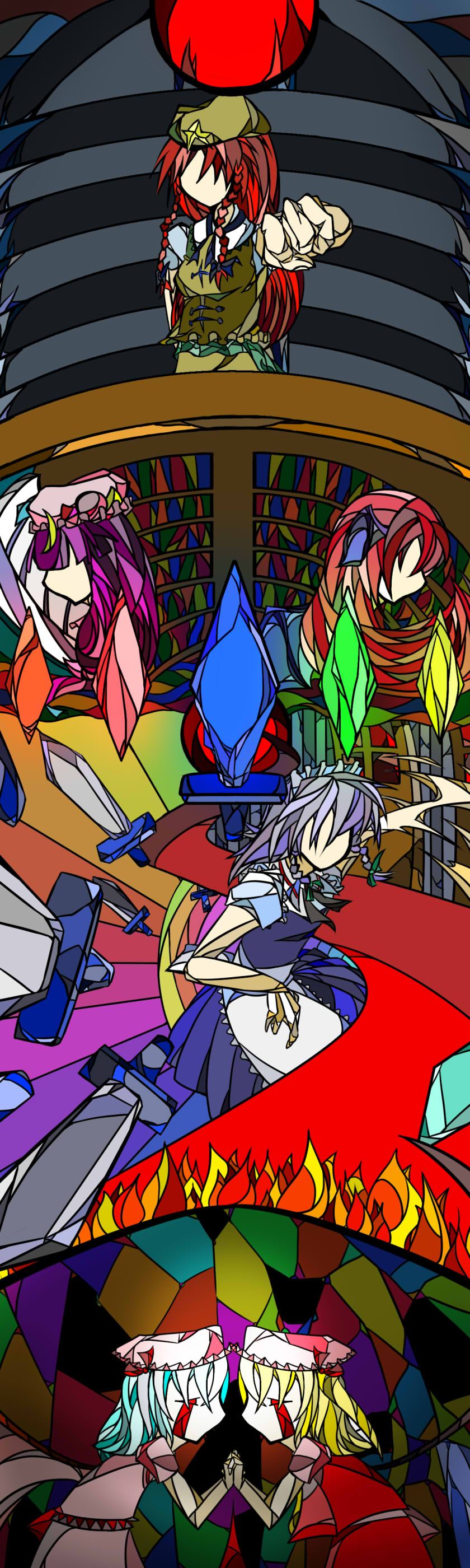 remilia scarlet, flandre scarlet, izayoi sakuya, patchouli knowledge, hong meiling, and 1 more (touhou) drawn by koohee