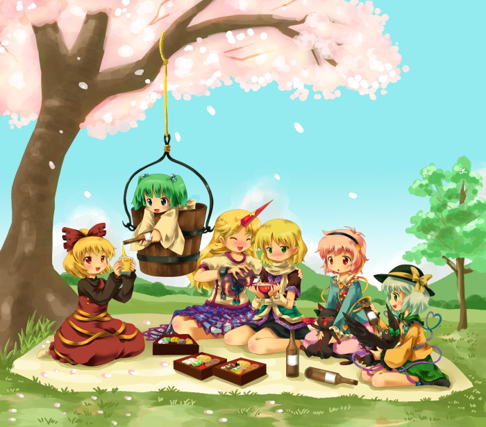 komeiji koishi, komeiji satori, kaenbyou rin, reiuji utsuho, mizuhashi parsee, and 3 more (touhou) drawn by michii_yuuki