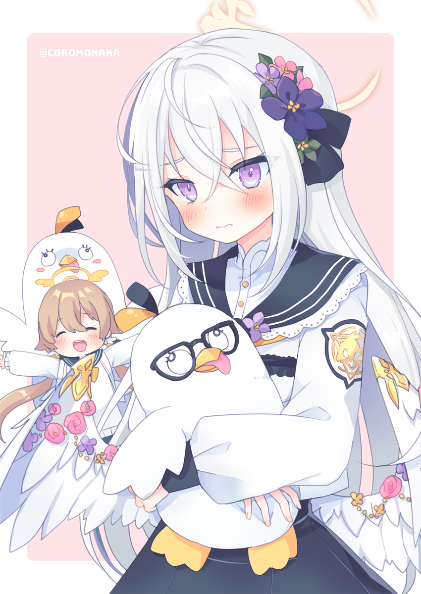 hifumi, azusa, and peroro (blue archive) drawn by coromonaka