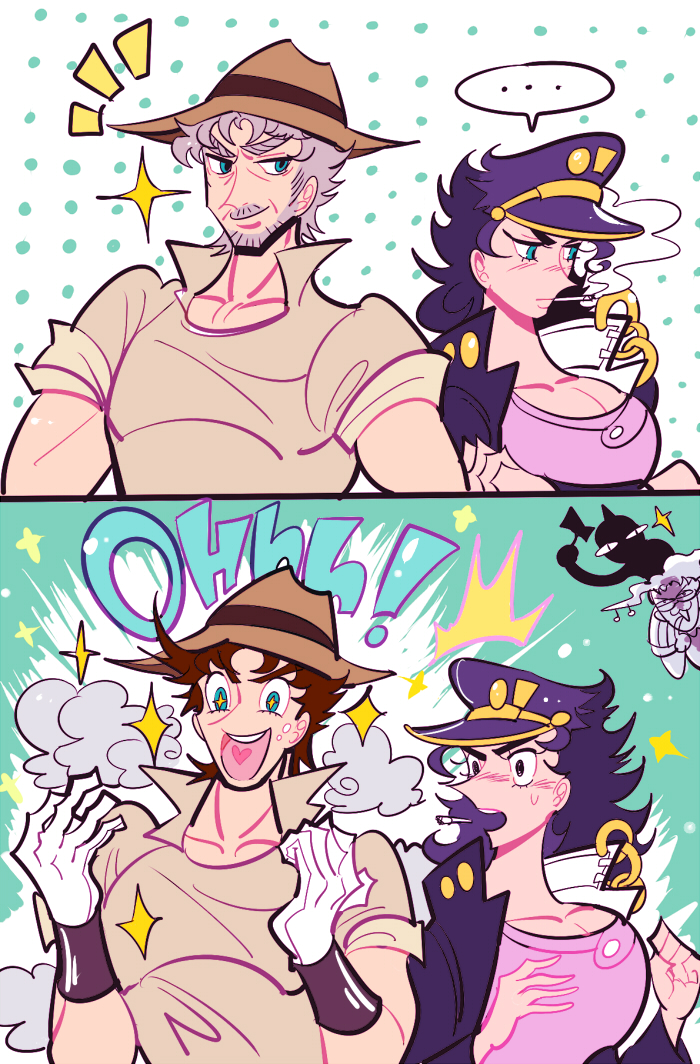 joseph joestar, kujo jotaro, alessi, and sethan (jojo no kimyou na bouken and 1 more) drawn by invaderdarling